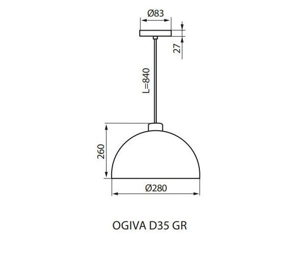 Светильник подвесной OGIVA D35 GR, E27, IP20, серый, Kanlux 27001 - фото 2