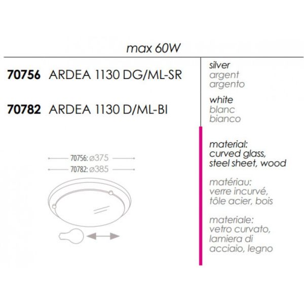 Светильник потолочный ARDEA 1130 DG/ML-SR, 2xE27, IP20, хром, 70756 - фото 2