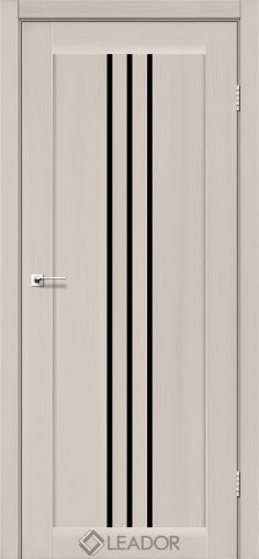 Двери LЕАDOR Верона_ дуб латте, стекло черное.