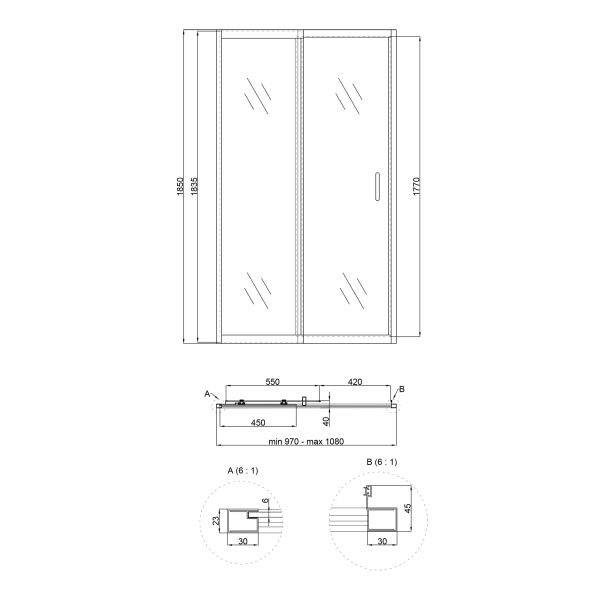 Душевая дверь в нишу Qtap Taurus CRM201-11.C6 97-108x185 см, стекло Clear 6 мм, покрытие CalcLess - фото 4