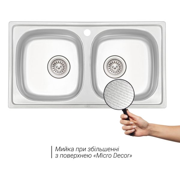 Кухонная мойка с двумя чашами Qtap 7843-B 0,8 мм Micro Decor (QT7843BMICDEC08) - фото 3