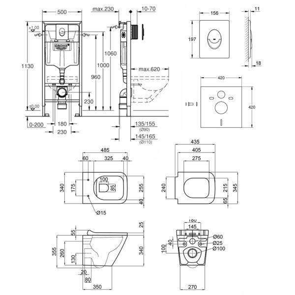 Набор инсталляция 4 в 1 Grohe Rapid SL 38722001 + унитаз с сиденьем Qtap Tern QT1733052ERW - фото 4