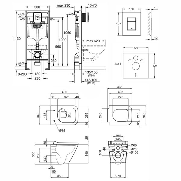 Набор инсталляция 5 в 1 Grohe Rapid SL 38827000 унитаз с сиденьем Qtap Tern QT1733052ERW - фото 2