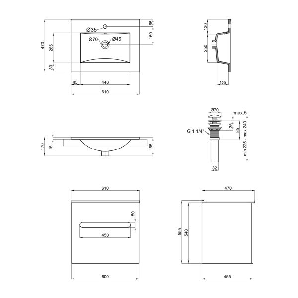 Комплект Qtap Virgo 600х580х437 White/Whitish oak тумба подвесная + раковина врезная QT1872TPА6013060CW - фото 4