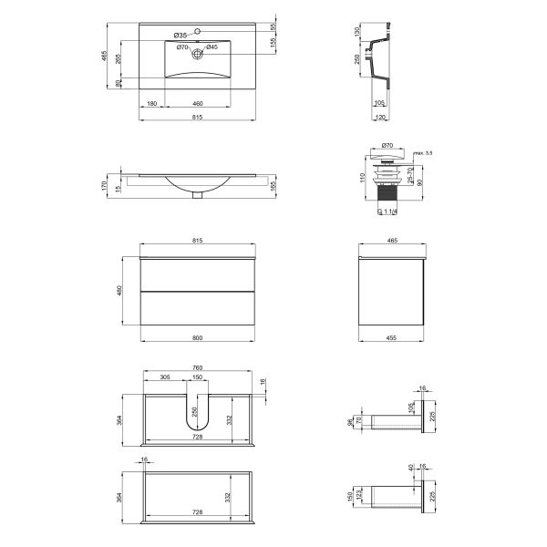 Комплект Qtap Tern 800х580х437 White тумба подвесная раковина врезная QT1772TPЛ8013080CW - фото 4