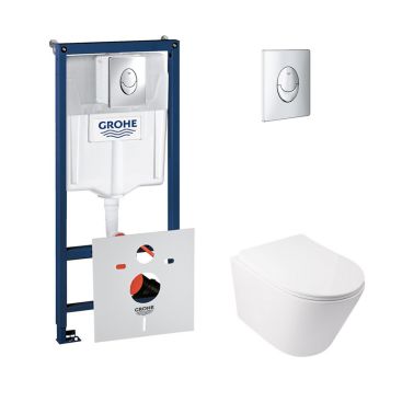 Набор инсталляция 4 в 1 Grohe Rapid SL 38721001 + унитаз с сиденьем Qtap Swan QT16335178W