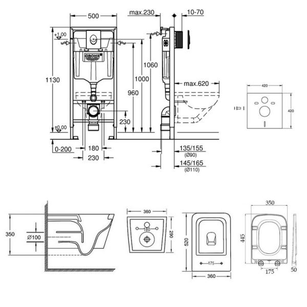 Набор инсталляция 4 в 1 Grohe Rapid SL 38721001 + унитаз с сиденьем Qtap Crow QT05335170W - фото 4