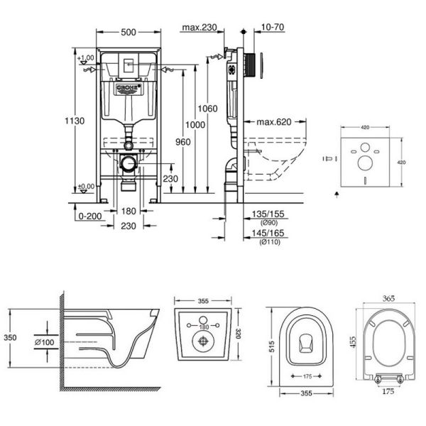 Набор инсталляция 4 в 1 Grohe Rapid SL 38772001 унитаз с сиденьем Qtap Swan QT16335178W - фото 4