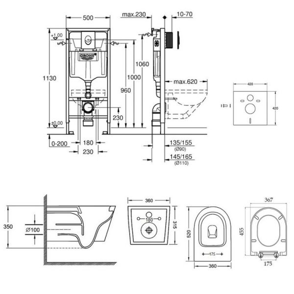 Набор инсталляция 4 в 1 Grohe Rapid SL 38722001 унитаз с сиденьем Qtap Jay QT07335176W - фото 4