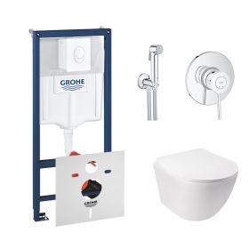 Комплект инсталляция Grohe Rapid SL 38722001 унитаз с сиденьем Qtap Jay QT07335176W набор для гигиенического душа со смесителем Grohe BauClassic 2904800S