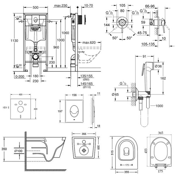 Комплект инсталляция Grohe Rapid SL 38722001 + унитаз с сиденьем Qtap Swan QT16335178W + набор для гигиенического душа со смесителем Grohe BauClassic 2904800S - фото 4