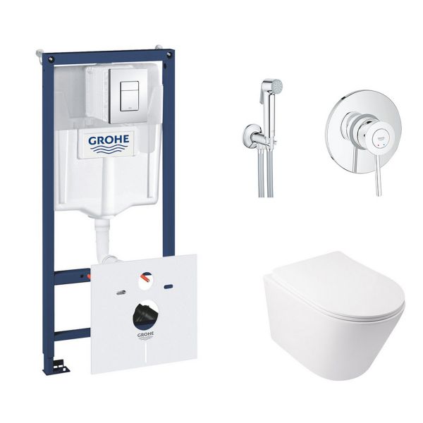 Комплект инсталляция Grohe Rapid SL 38827000 + унитаз с сиденьем Qtap Swan QT16335178W + набор для гигиенического душа со смесителем Grohe BauClassic 2904800S - фото 5