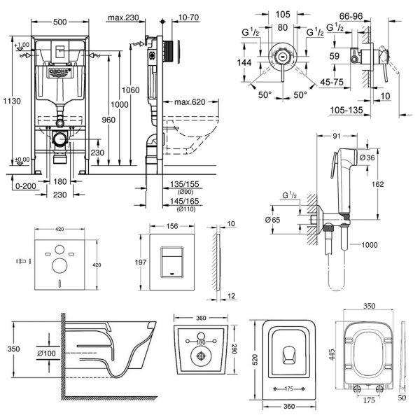 Комплект инсталляция Grohe Rapid SL 38772001 унитаз с сиденьем Qtap Crow QT05335170W набор для гигиенического душа со смесителем Grohe BauClassic 2904800S - фото 4