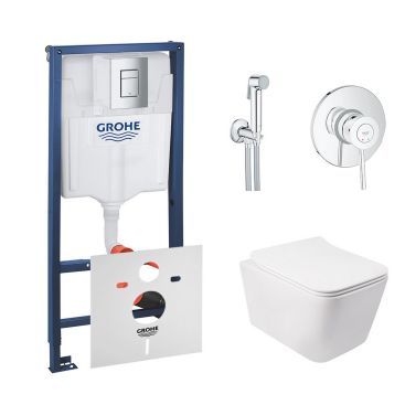 Комплект инсталляция Grohe Rapid SL 38772001 + унитаз с сиденьем Qtap Crow QT05335170W + набор для гигиенического душа со смесителем Grohe BauClassic 2904800S