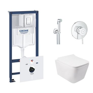 Комплект инсталляция Grohe Rapid SL 38827000 + унитаз с сиденьем Qtap Crow QT05335170W + набор для гигиенического душа со смесителем Grohe BauClassic 2904800S