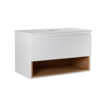 Тумба подвесная Qtap Robin 800х476х437 White/Whitish oak со столешницей QT1379TPН8001WWO