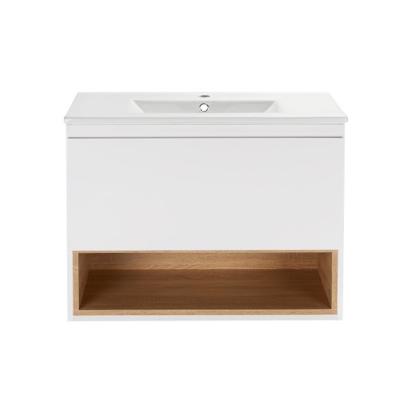 Комплект Qtap Robin 800х580х437 White/Whitish oak тумба подвесная + раковина врезная QT1372TPВ8001WWO