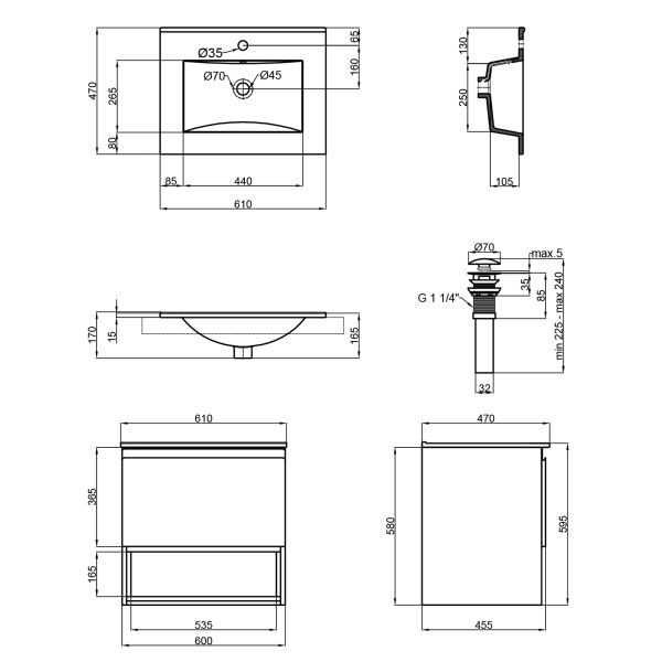 Комплект Qtap Robin 600х580х437 Graphite/Whitish oak тумба подвесная + раковина врезная QT1372TPВ6002GWO - фото 4