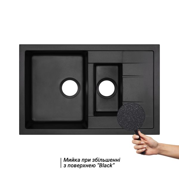 Кухонная мойка с дополнительной чашей Qtap CS 7648 Black QT7648BLA404 - фото 3