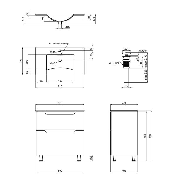 Комплект Qtap Scorpio 810х825х460 White тумба напольная раковина врезная QT1471TNВ8013080CW - фото 4