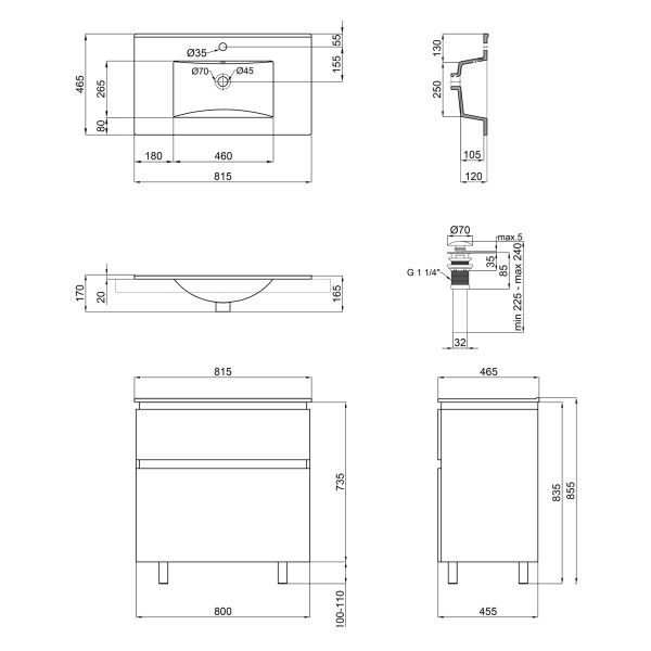 Комплект Qtap Albatross 810х825х460 White тумба підлогова + раковина урізна QT0171TN800D3080CW - фото 13