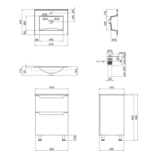 Комплект Qtap Scorpio 605х825х460 White тумба напольная + раковина врезная QT1471TNВ6013060CW - фото 4