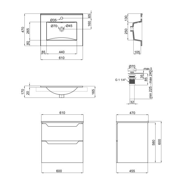 Комплект Qtap Scorpio 605х585х460 Graphite тумба подвесная + раковина врезная QT1472TPВ6023060CG - фото 4