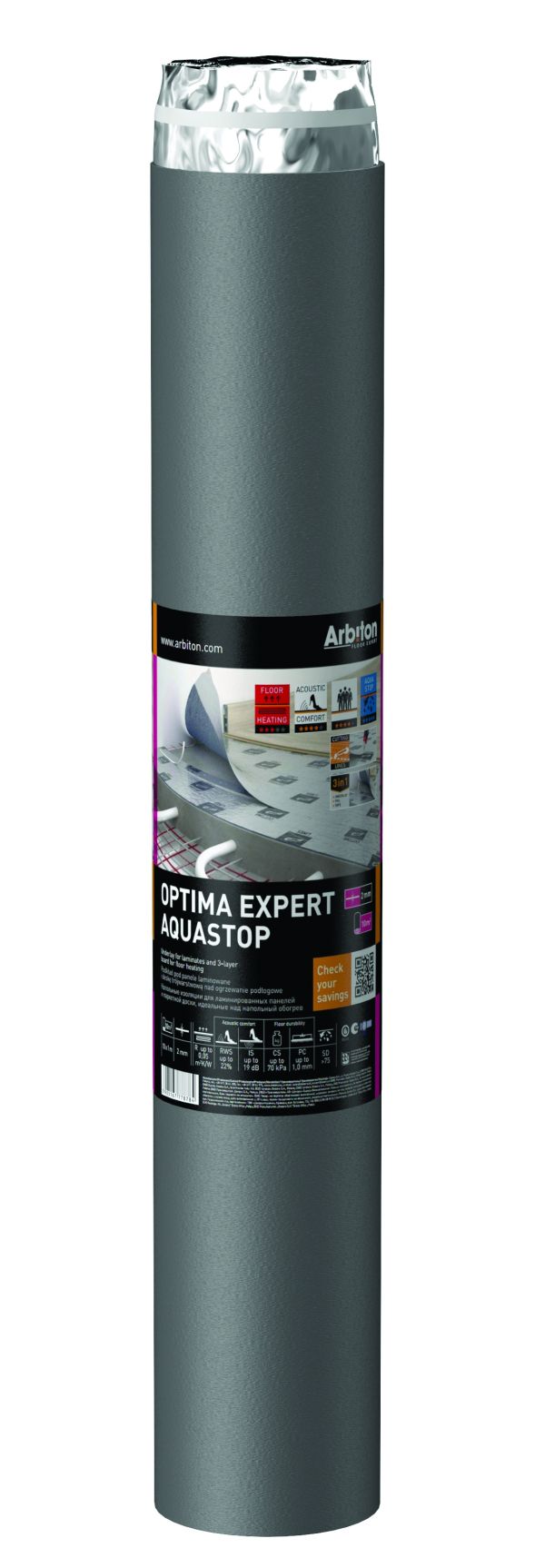 Подложка Arbiton Optima Expert Aquastop 2 мм XPS + пароизоляция + скотч - фото 2