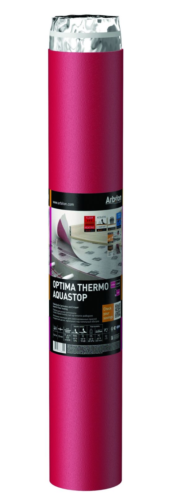 Подложка Arbiton Optima Thermo Aquastop 1,5 мм PEHD + пароизоляция + скотч - фото 2