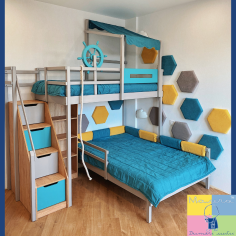 Детская 2-х ярусная Кровать с мягкими Сотами 