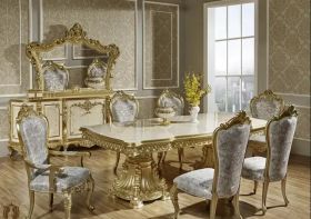комплект стіл + 8 стільців обідній білий розкладний класичне бароко