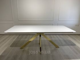 Стол обеденный белый на золотой ножке 200x90x76см JOSS Карла