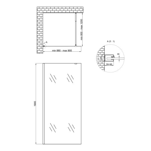 Душова перегородка Qtap Walk-In Standard CRM209.C8 90х190 см, скло Clear 8 мм, покриття CalcLess - фото 2