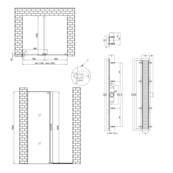 Готове рішення Qtap 15: Стіна Walk-In GLIDE, 120x190 + Лінійний трап 800 мм - фото 2