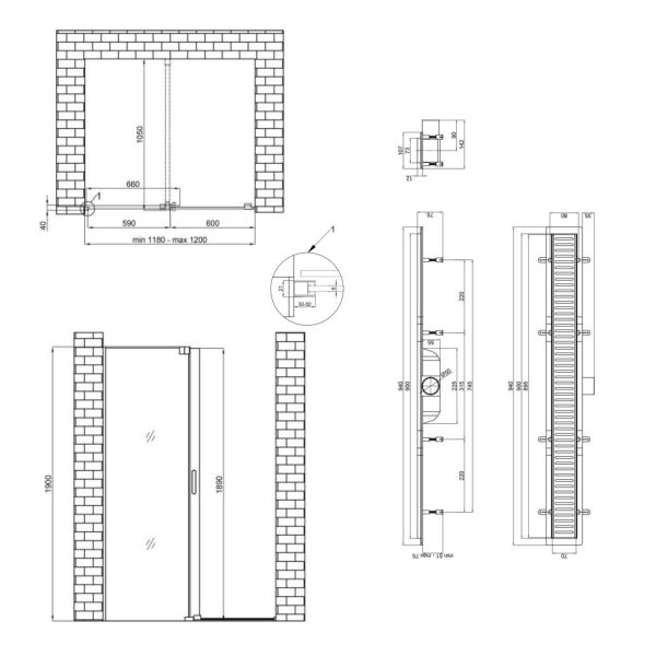 Готове рішення Qtap 16 Стіна Walk In GLIDE 120x190 Лінійний трап 900 мм - фото 2