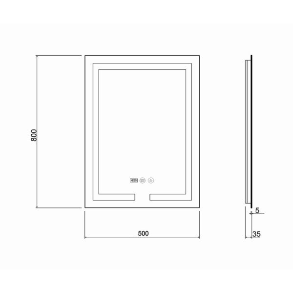 Дзеркало Qtap Mideya (DC-F936) 500х800 з LED-підсвічуванням Touch, з антизапотіванням, з годинником, димером, рег. яскравості QT2078F936W