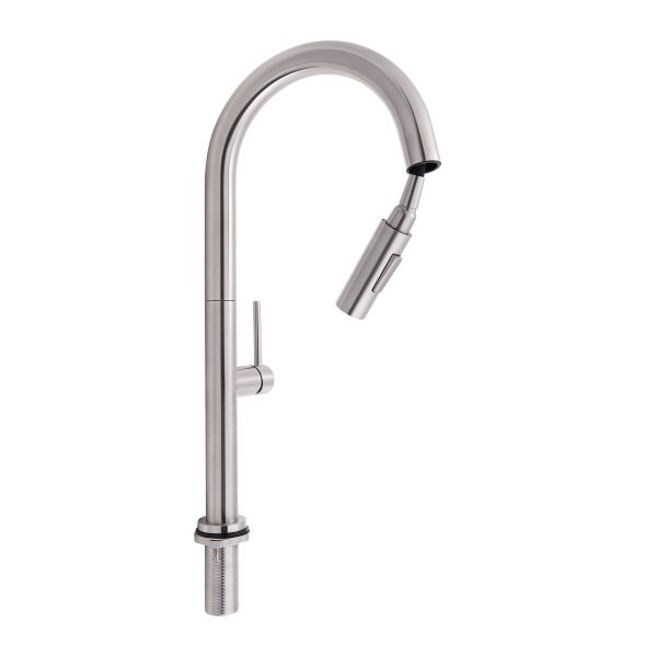 Змішувач для кухні Qtap Lenicka з висувним виливом QTLEN9138103UN Brushed Nickel PVD