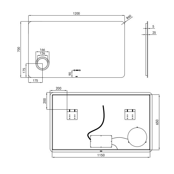 Дзеркало Qtap Scorpio 1200х700 з LED-підсвічуванням Touch, лінза, цифровий годинник, димер, рег. яскравості QT14781004W - фото 11