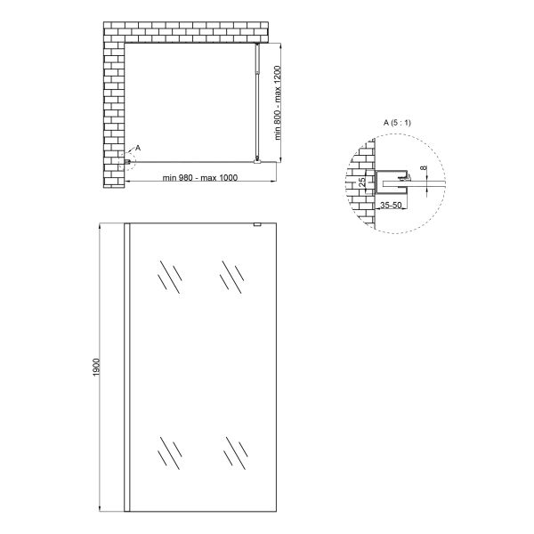 Душова перегородка Qtap Walk-In Standard BLM201.C8 100х190 см, скло Clear 8 мм, покриття CalcLess - фото 5