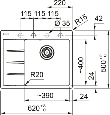 Кухонна мийка Centro CNG 611-62 TL, Фраграніт 114.0630.449 - фото 2