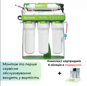 Фильтр обратного осмоса Ecosoft PURE Balance с помпой на станине с монтажом и первым сервисным обслуживанием + Подарок: Комплект Картриджей Ecosoft P’URE Balance “6 мес”
