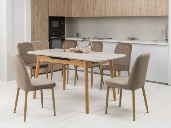 Керамический стол TM-76 травертин матовый + дуб - фото 2