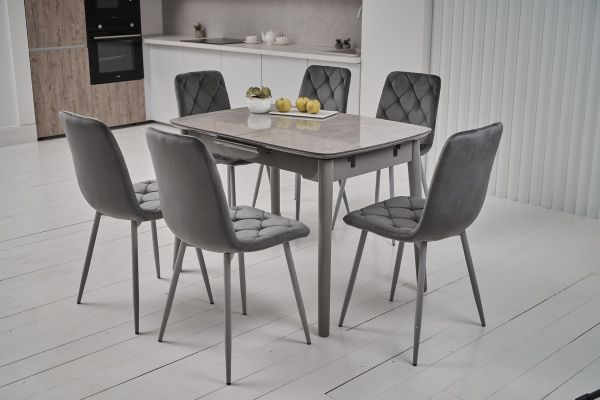 Керамический стол TM-84 калакатта мрамор (серая керамика) + серый