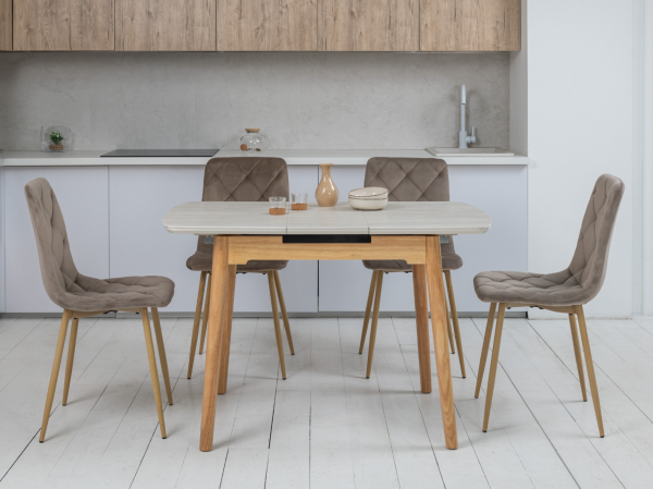 Керамический стол TM-87-1 травертин матовый + дуб - фото 2