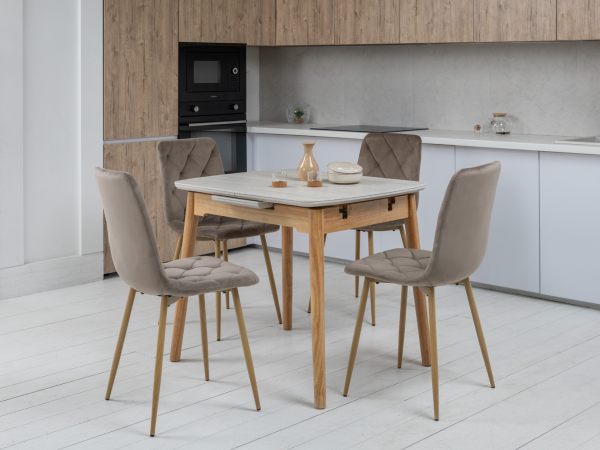 Керамический стол TM-87-1 травертин матовый + дуб