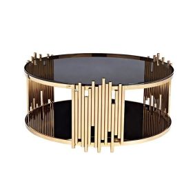 Журн. столик TT027 Золотая нержав. сталь, черное стекло Sogni