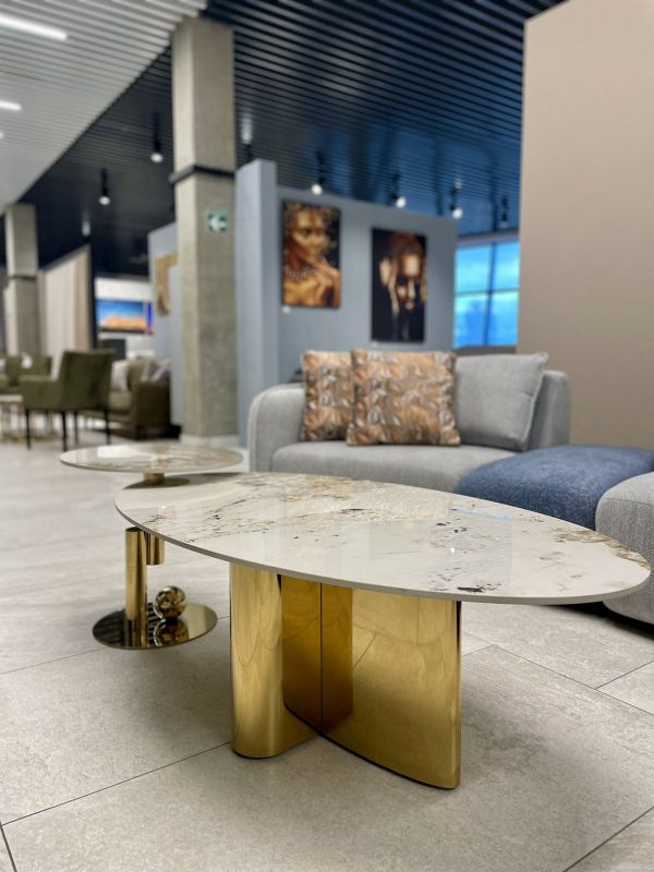 Журн. столик TT142 (130x70x45 D50x50) Золотая нержав.сталь + керамогранит Sogni - фото 7