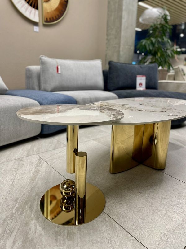 Журн. столик TT142 (130x70x45 D50x50) Золотая нержав.сталь + керамогранит Sogni - фото 6