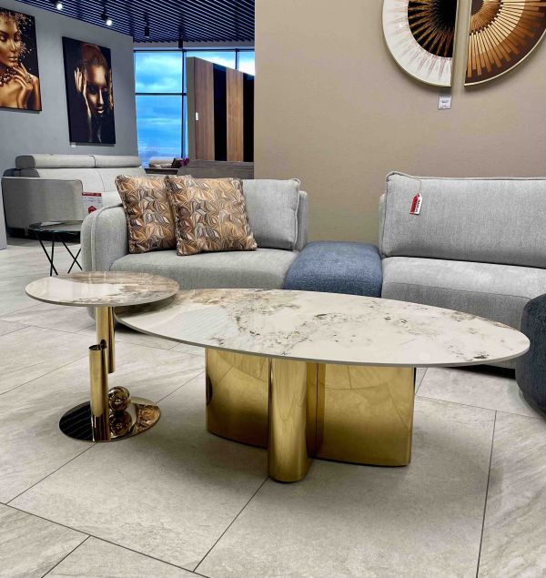 Журн. столик TT142 (130x70x45 D50x50) Золотая нержав.сталь + керамогранит Sogni - фото 5