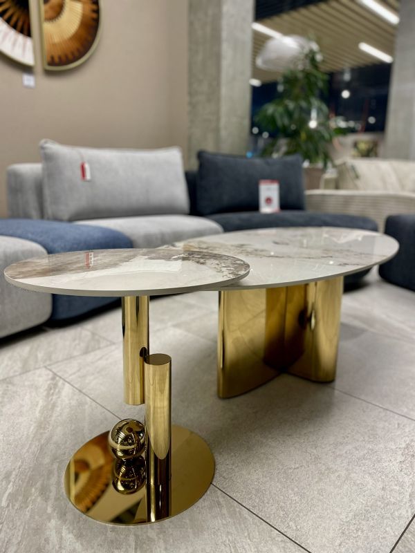 Журн. столик TT142 (130x70x45 D50x50) Золотая нержав.сталь + керамогранит Sogni - фото 4